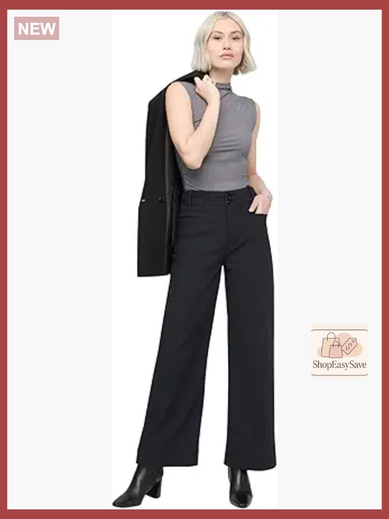 High Rise Wide Leg Trousers Professional Work Attire Stretch Comfort Elegant